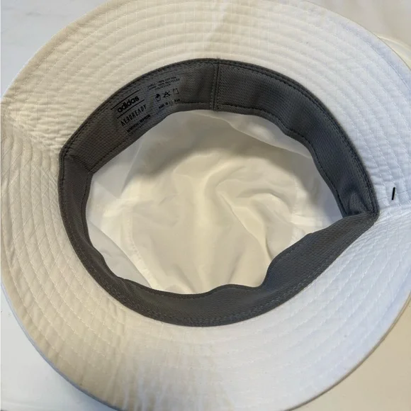 Adidas White Bucket Hat with pink Adidas logo. - Picture 5 of 6